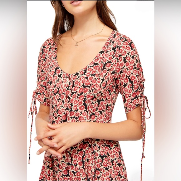 Free People Printed Lace-Up Mini Dress in Black Combo - Picture 4 of 7